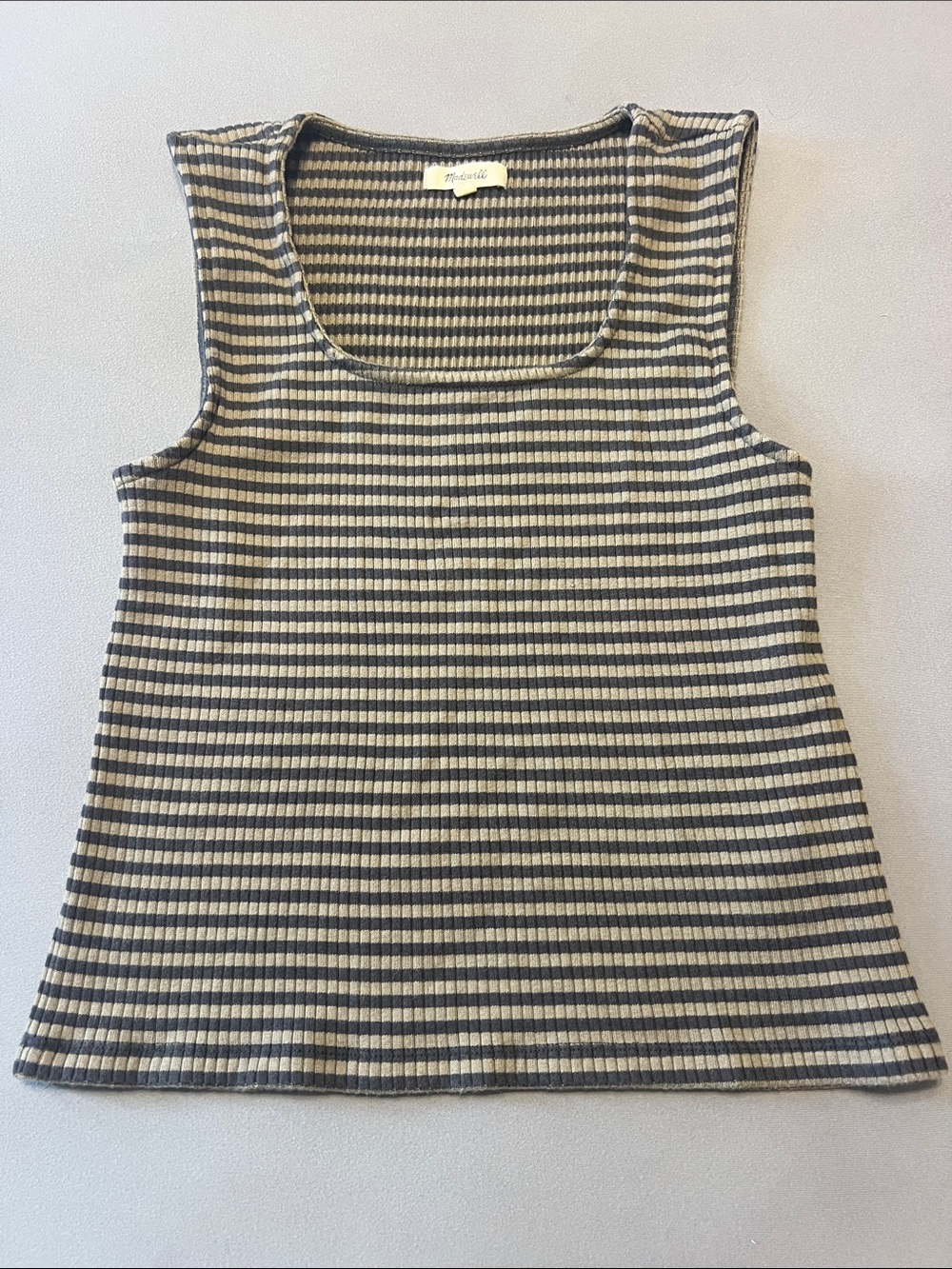 Madewell Olive Green and grey Ribbed Stripe Tank